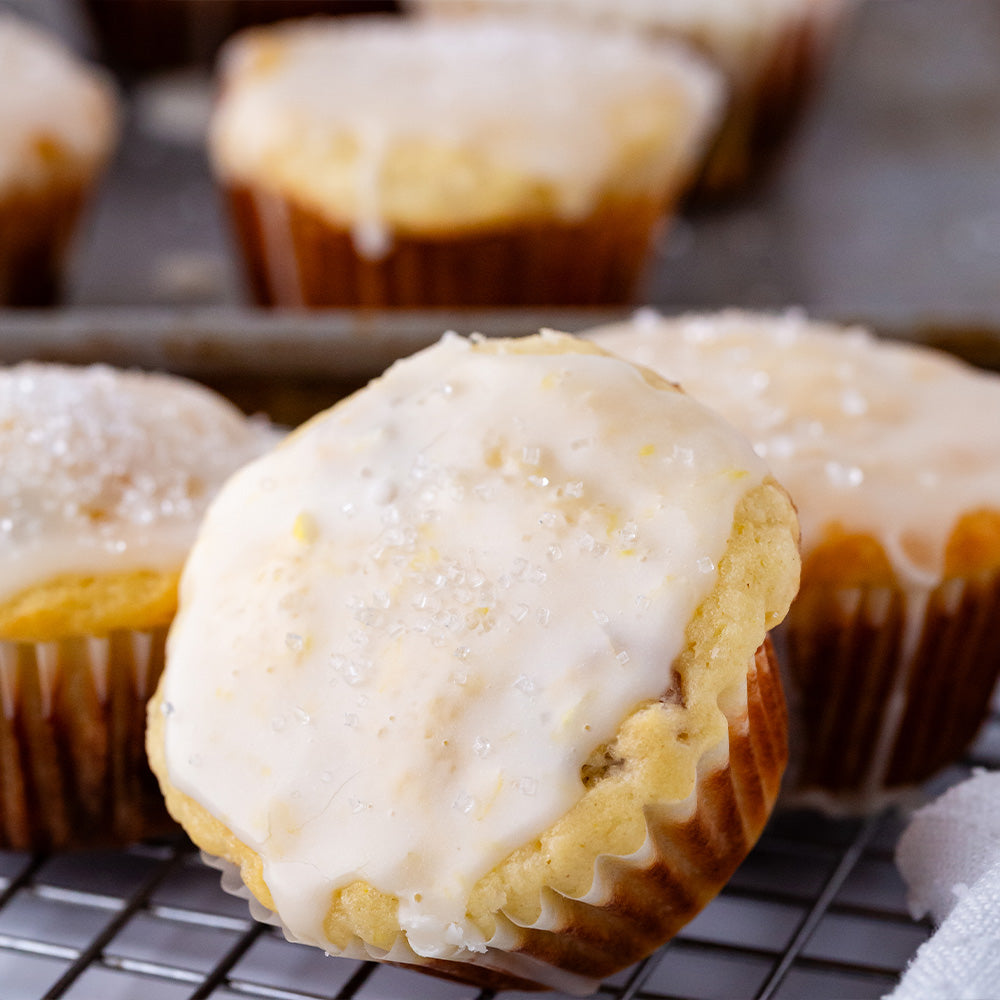 Muffin topped with citrus glaze