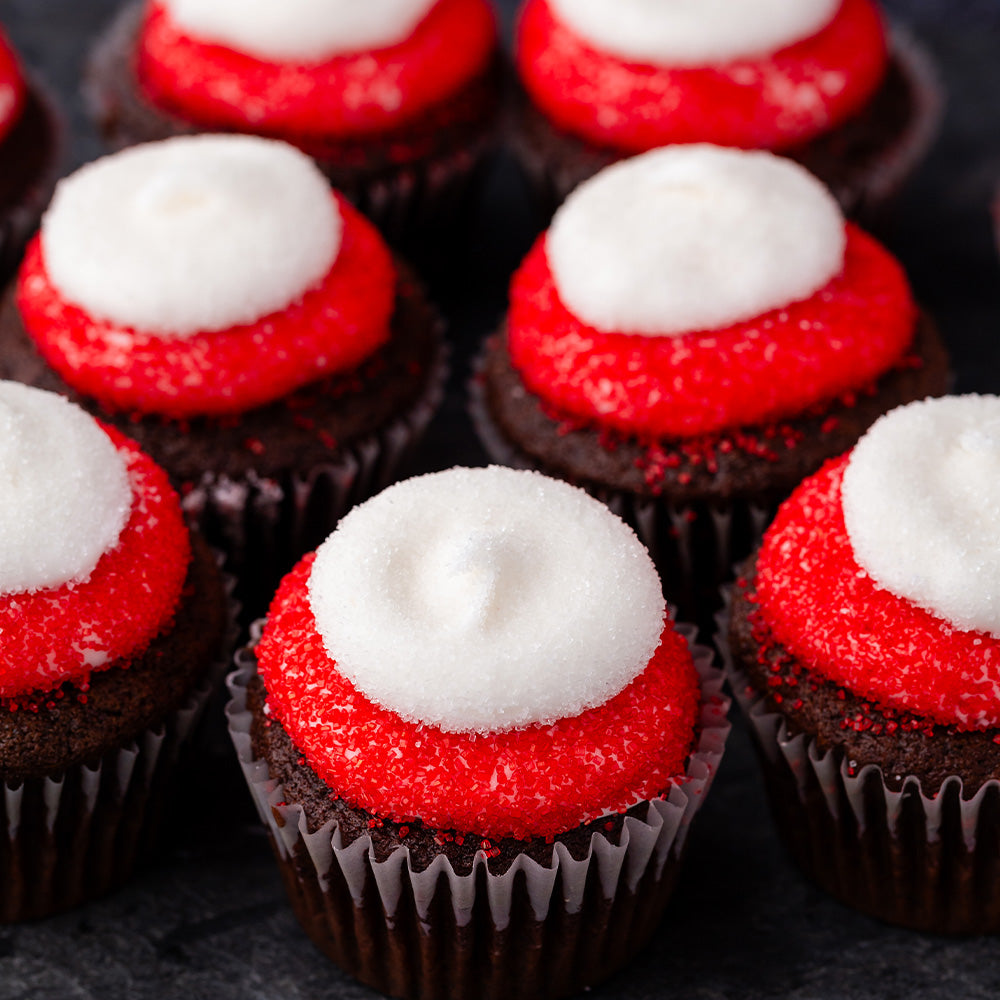 White and red frosted cupcakes