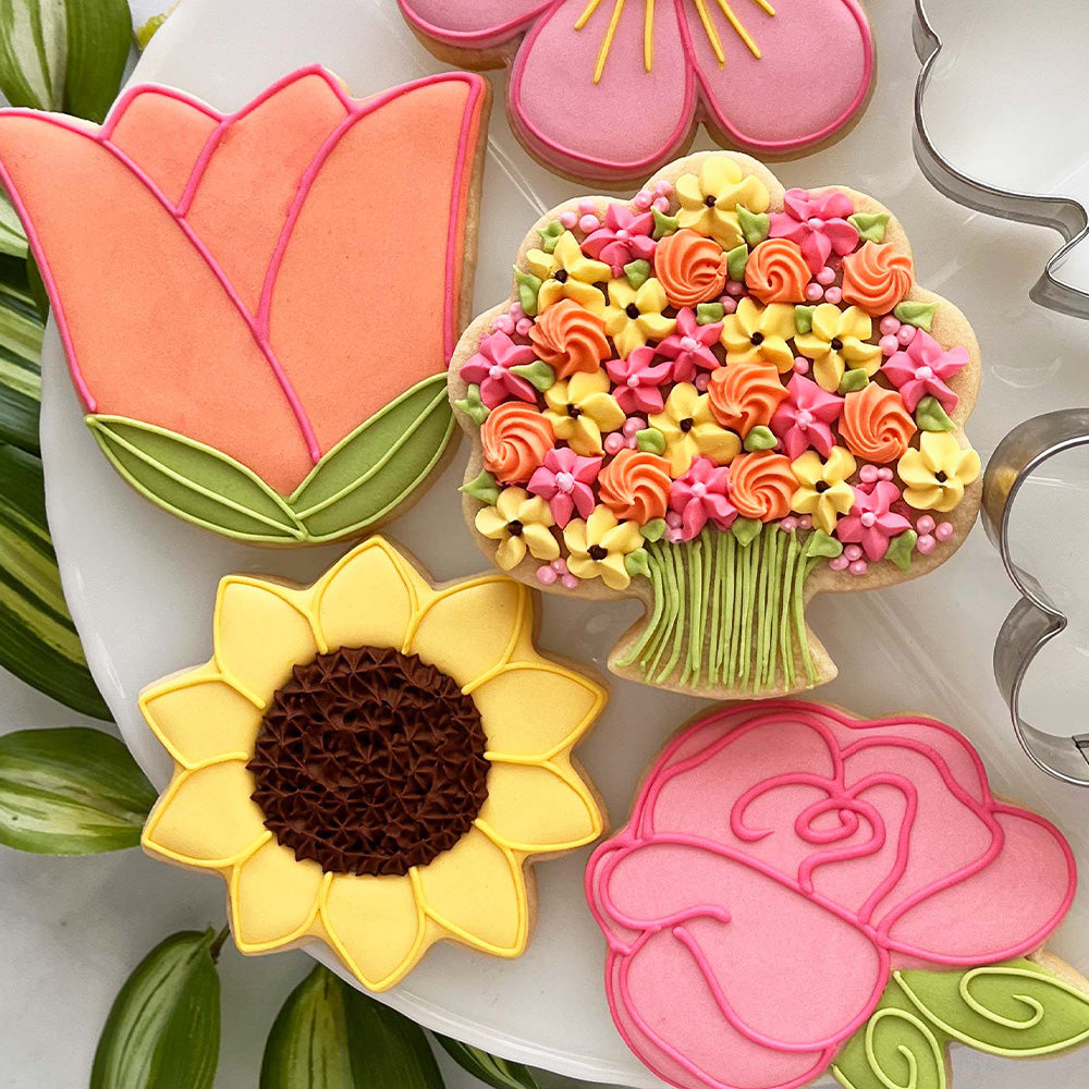 Decorated sugar cookies in the shape of flowers